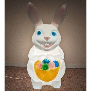 Vintage Bunny Rabbit Easter Basket Blow Mold 22" Lighted Yard Decoration Empire